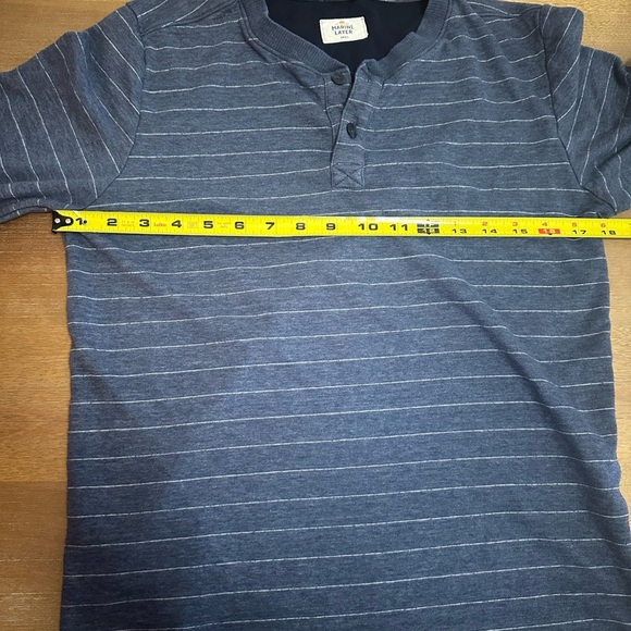 Marine Layer Blue Long Sleeve Tee with Striped Pattern and Henley Neckline - Picture 6 of 8